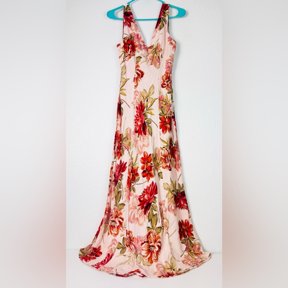 Paper Heart Linen Dress XS Floral Midi Tank Sleeveless Wedding Pink Red - Picture 1 of 9